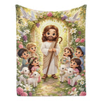 Jesus Cartoon Lamb Blanket - Soft Flannel Throw, Warm Cozy Lightweight Blanket for Sofa, Bed, Travel, Office, Birthday & Holiday Gift