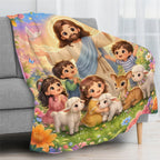 Jesus Cartoon Lamb Blanket - Soft Flannel Throw, Warm Cozy Lightweight Blanket for Sofa, Bed, Travel, Office, Birthday & Holiday Gift