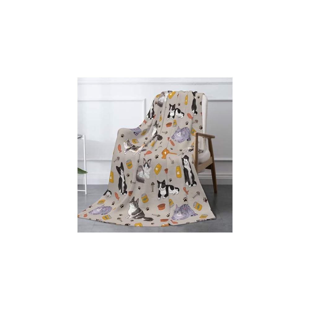 Cat Pattern Flannel Blanket - Super Soft Flannel Throw, Lightweight and Warm, Anti-Pilling - Cozy for Bed, Couch, Camping, Gift for Cat Lovers 50"x40"