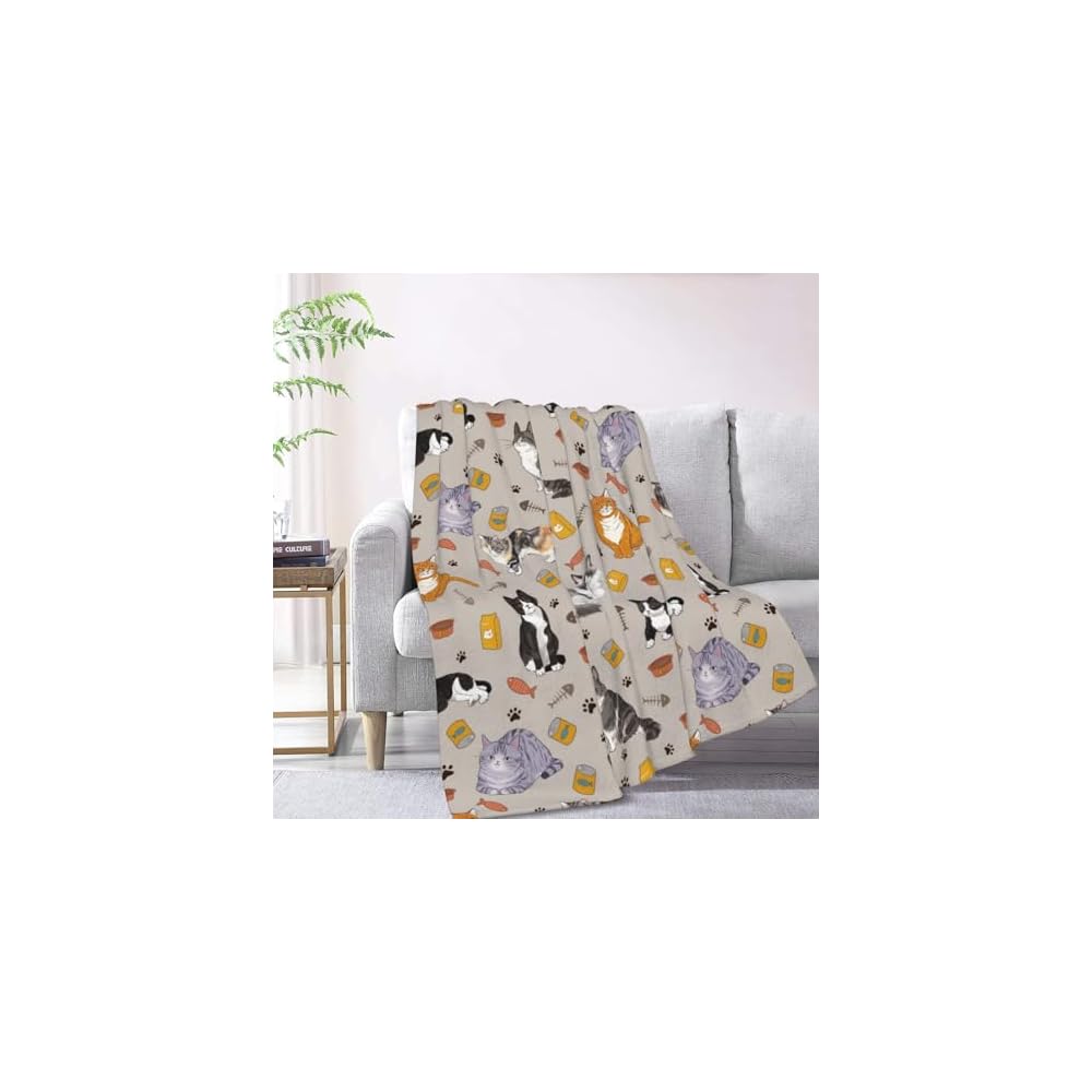 Cat Pattern Flannel Blanket - Super Soft Flannel Throw, Lightweight and Warm, Anti-Pilling - Cozy for Bed, Couch, Camping, Gift for Cat Lovers 50"x40"