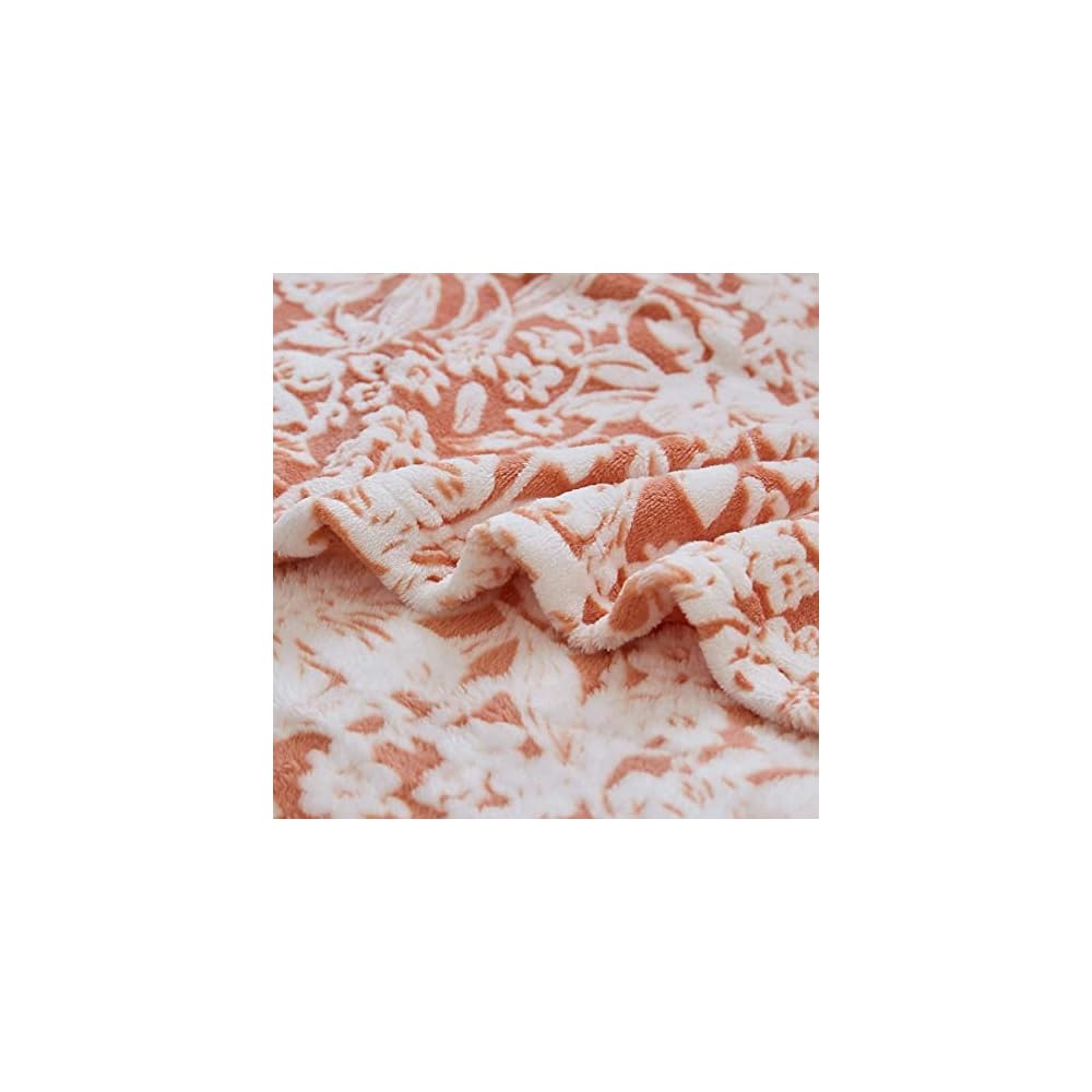 Flannel Fleece Throw Blanket Super Soft Lightweight Microfiber with Flower Print for Couch, 90"X108", Orange