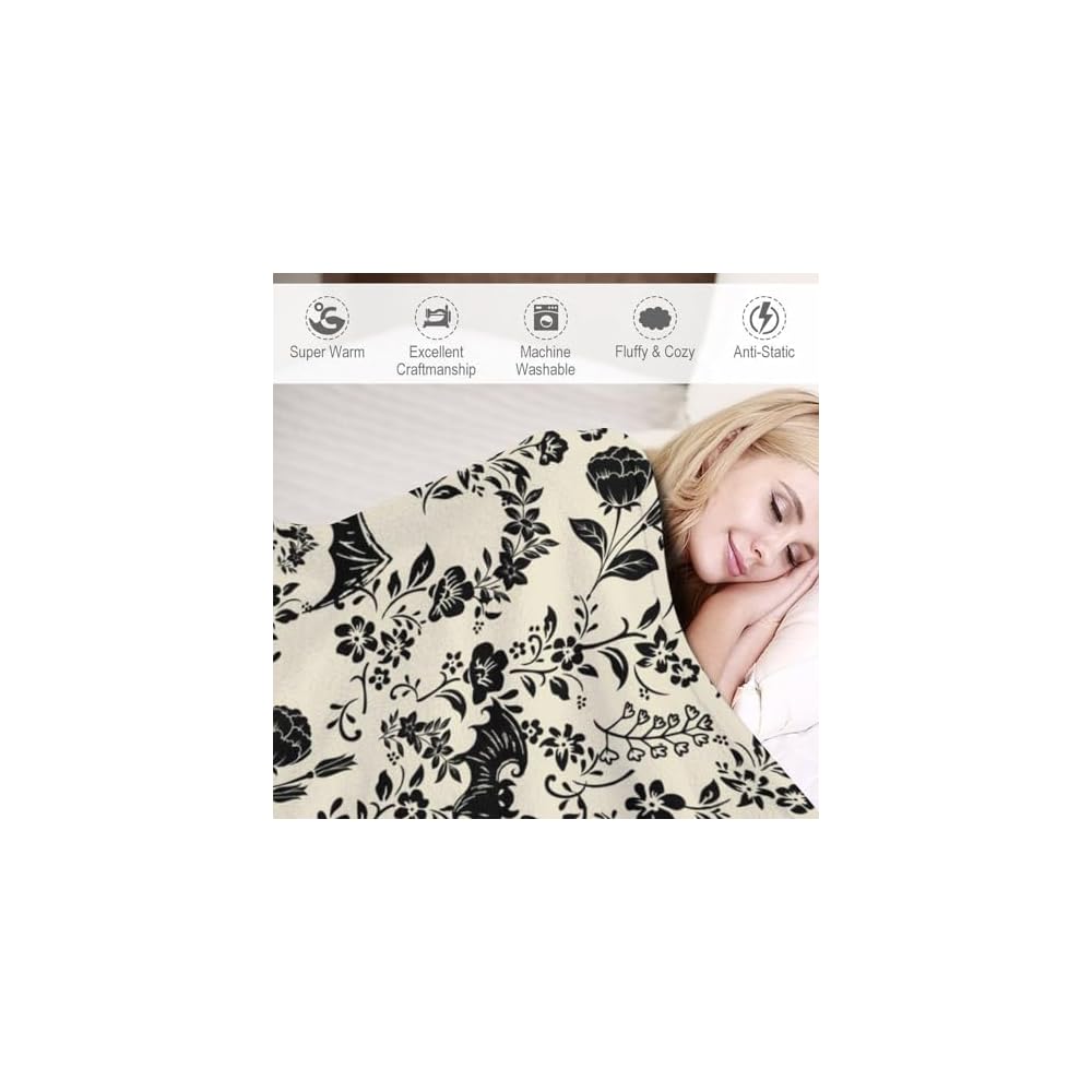 Bat Flower Fleece Throw Blanket for Couch Adults Teens 40" X 50"