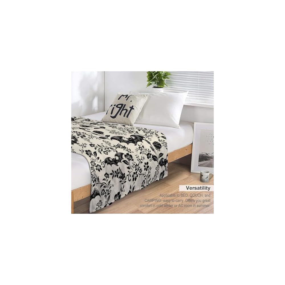 Bat Flower Fleece Throw Blanket for Couch Adults Teens 40" X 50"