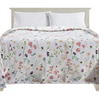 Ultra Soft Print Flannel Fleece Bed Blanket, Cozy-Fuzzy Lightweight Bedspread Coverlet, All Season Decorative Blanket for Couch, Sofa, Floral Design, Queen Size, Bloom