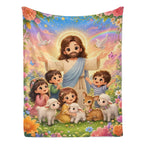 Jesus Cartoon Lamb Blanket - Soft Flannel Throw, Warm Cozy Lightweight Blanket for Sofa, Bed, Travel, Office, Birthday & Holiday Gift